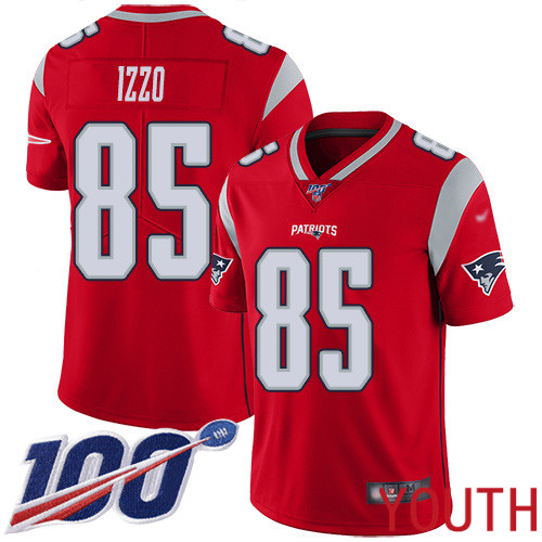 New England Patriots Football #85 100th Season Inverted Legend Limited Red Youth Ryan Izzo NFL Jersey->youth nfl jersey->Youth Jersey